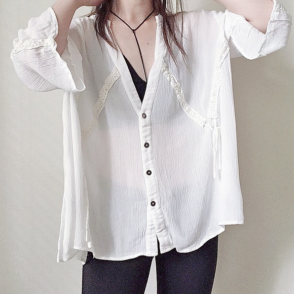 LAST 2 ⏱NWT Oversized ivory white boho lace blouse - Picture 7 of 8